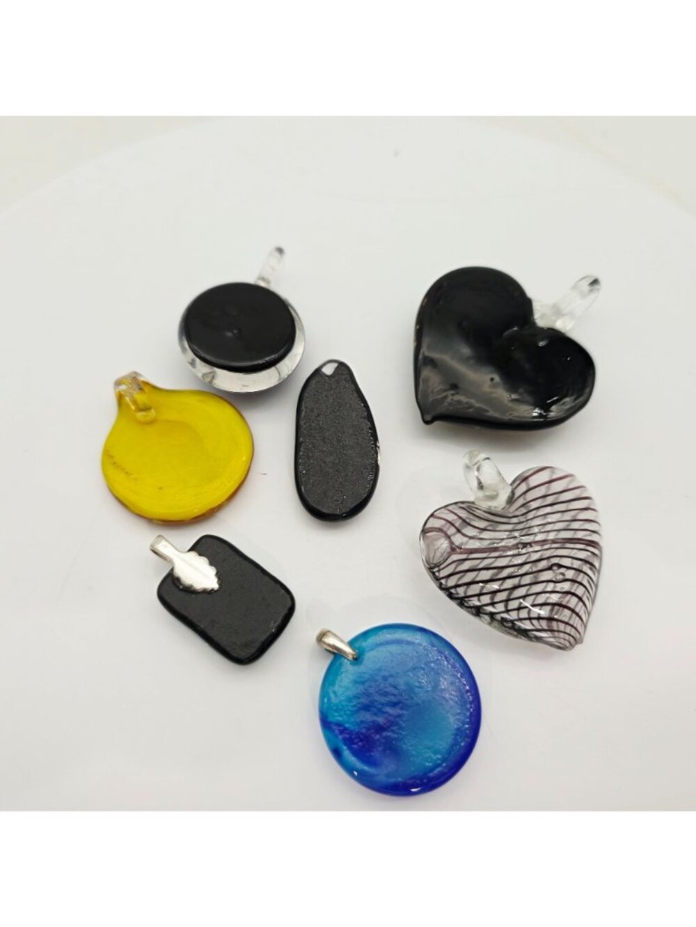 Glass Pendant Lot - Heart Swirl Round & Rectangle Vibrant Colors & Patterns - Picture 7 of 8